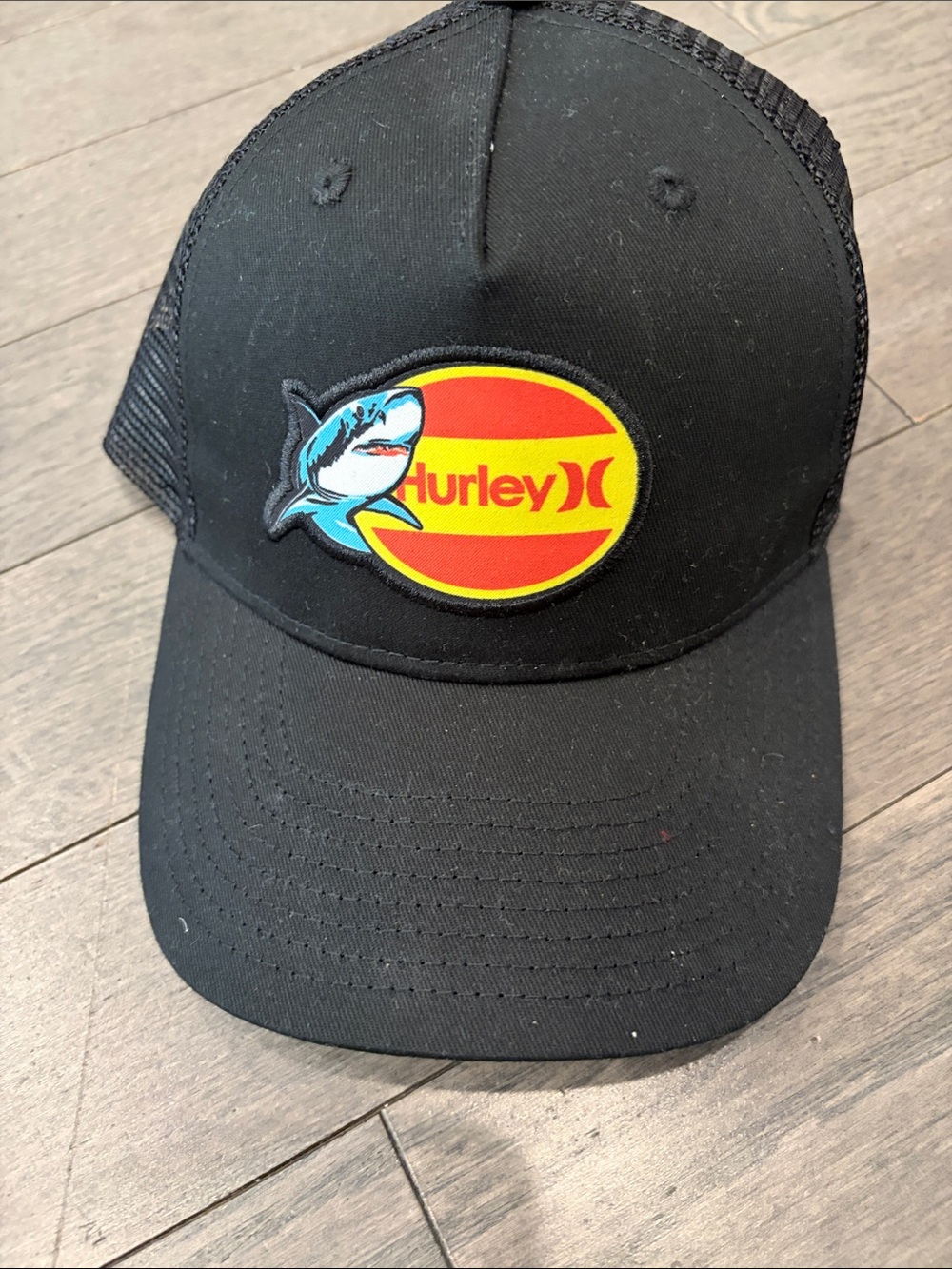Hurley Black Mesh Cap with Red and Yellow Shark Patch